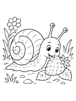 Free printable Cute Snail Eating A Strawberry coloring page