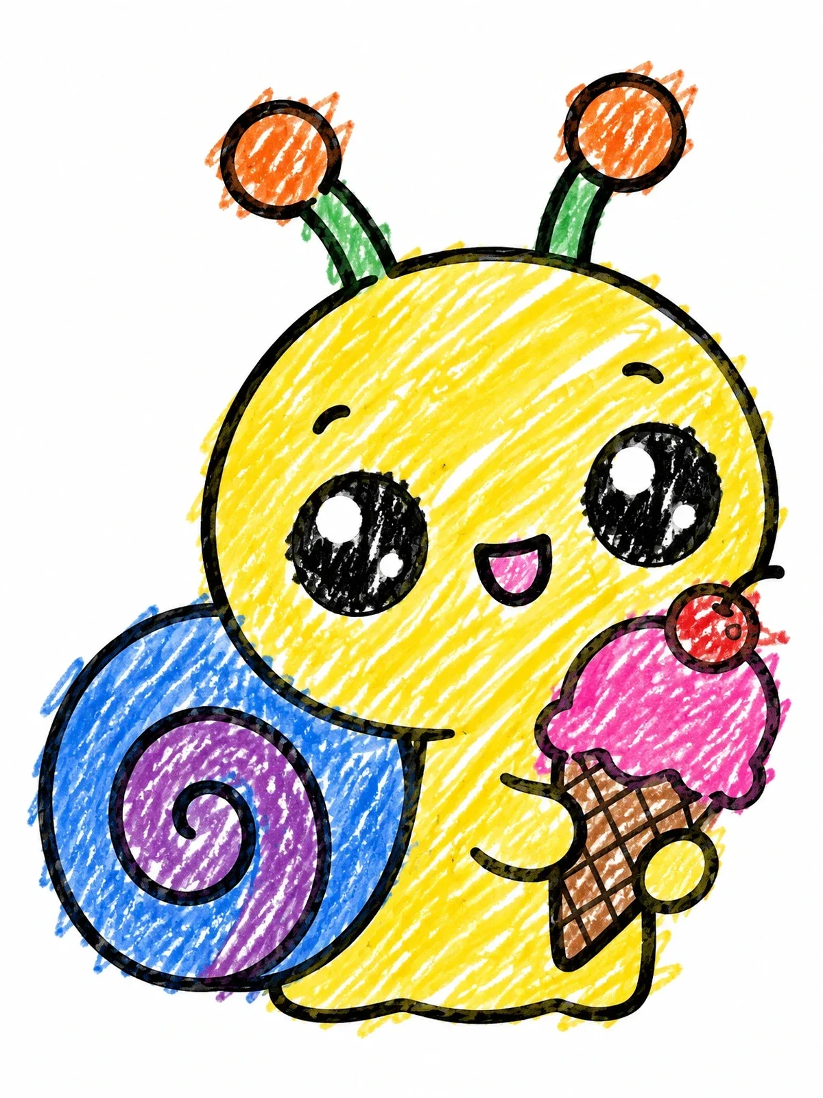 Colored example of the Cute Snail With Ice Cream coloring page