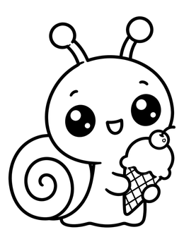 A cheerful cartoon snail holding a sweet treat in this snail coloring page.