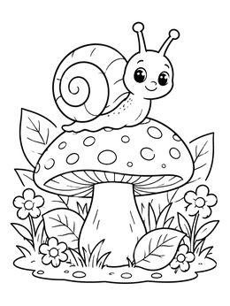 Free printable Cute Snail On A Mushroom coloring page