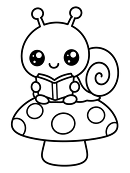 Free printable Cute Snail Reading On Mushroom coloring page