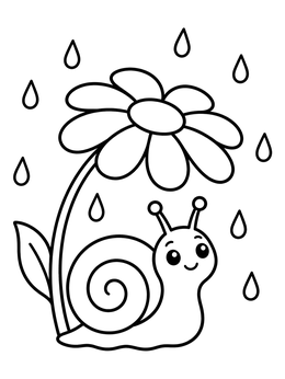 Free printable Cute Snail Sheltering Under Daisy coloring page