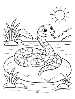 Free printable Cute Snake Basking On A Rock coloring page