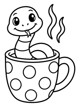 Free printable Cute Snake In A Polka Dot Mug coloring page