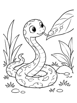 Free printable Cute Snake Sipping Morning Dew coloring page