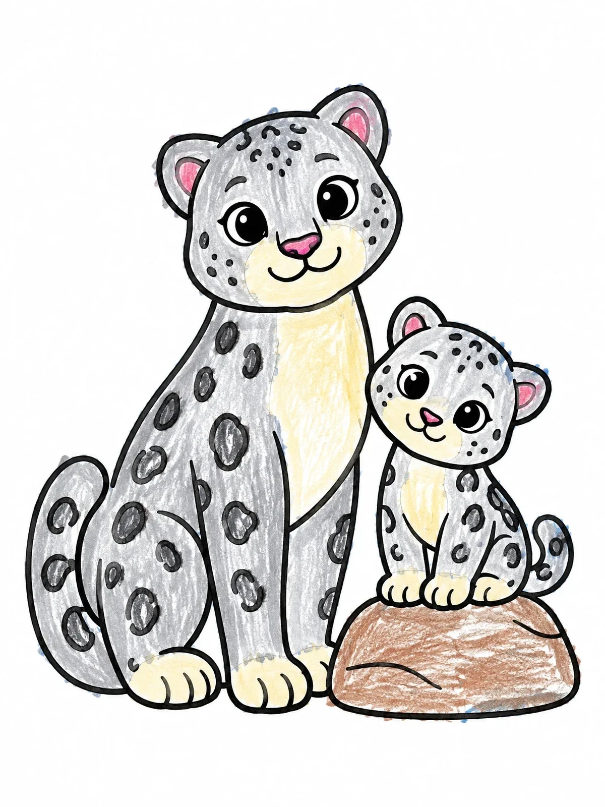 Colored example of the Cute Snow Leopard And Cub coloring page