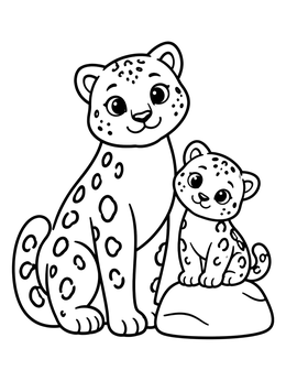 Free printable Cute Snow Leopard And Cub coloring page