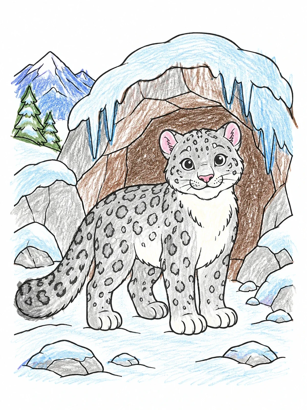 Colored example of the Cute Snow Leopard By Cave coloring page