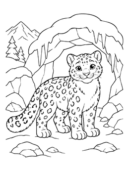 Free printable Cute Snow Leopard By Cave coloring page