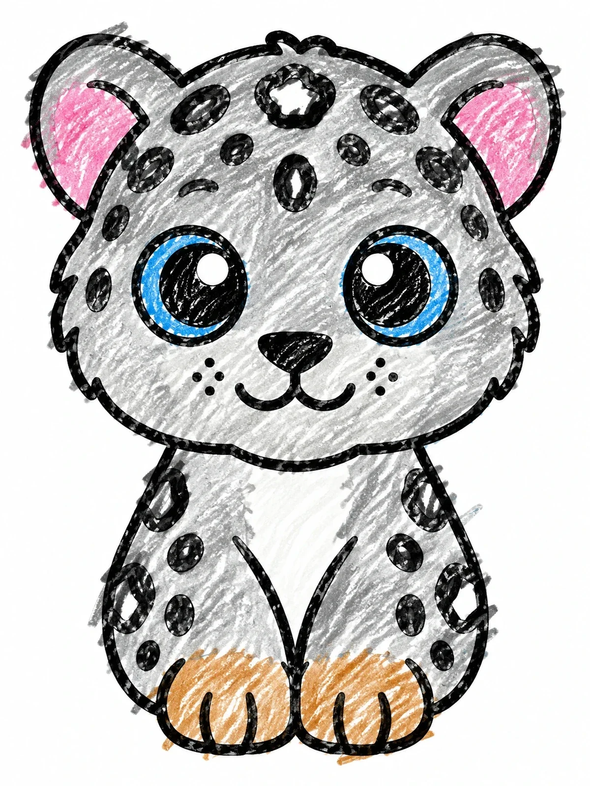 Colored example of the Cute Snow Leopard Cub Sitting coloring page