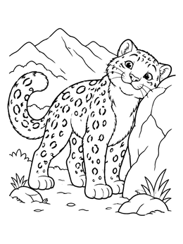 Free printable Cute Snow Leopard Rubbing Against Rock coloring page