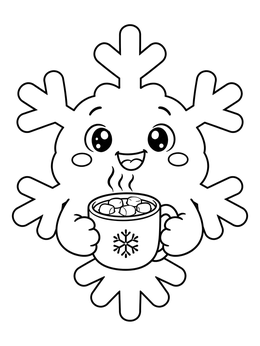 Cute Snowflake with Hot Cocoa coloring page