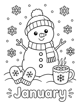 Free printable Cozy Snowman And Hot Cocoa For January coloring page