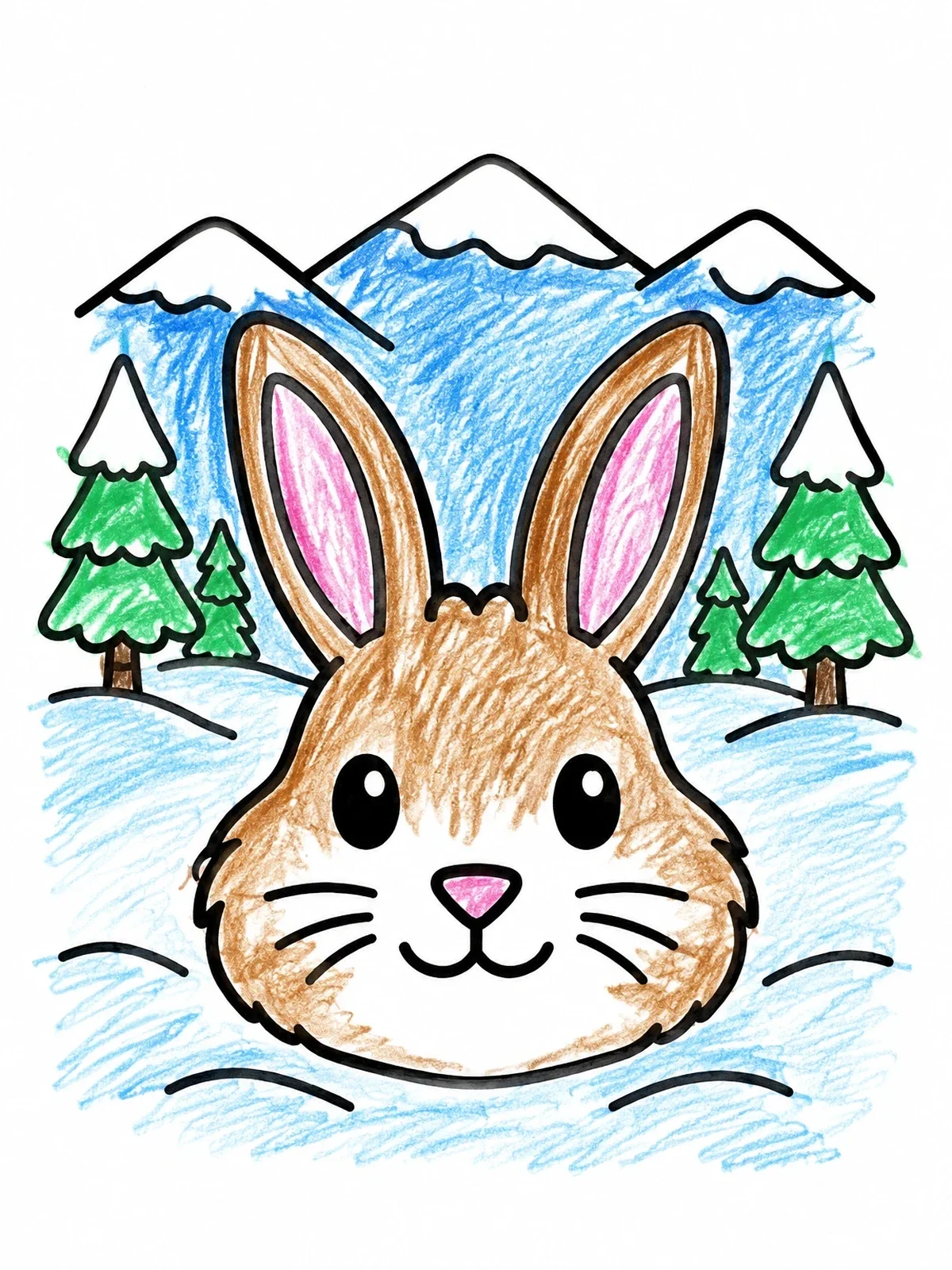 Colored example of the Cute Snowshoe Hare In Winter coloring page