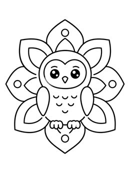 Free printable Cute Snowy Owl Flower Mandala coloring page
