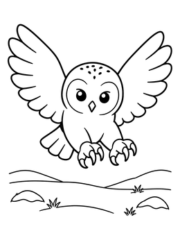 Free printable Cute Snowy Owl Swooping Low coloring page