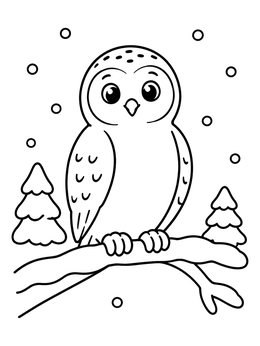 Free printable Cute Snowy Owl On Winter Branch coloring page