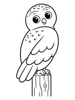 Free printable Cute Snowy Owl On Wooden Post coloring page
