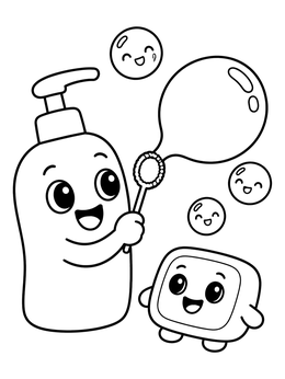 Free printable Cute Soap Bottle Blowing Bubbles coloring page