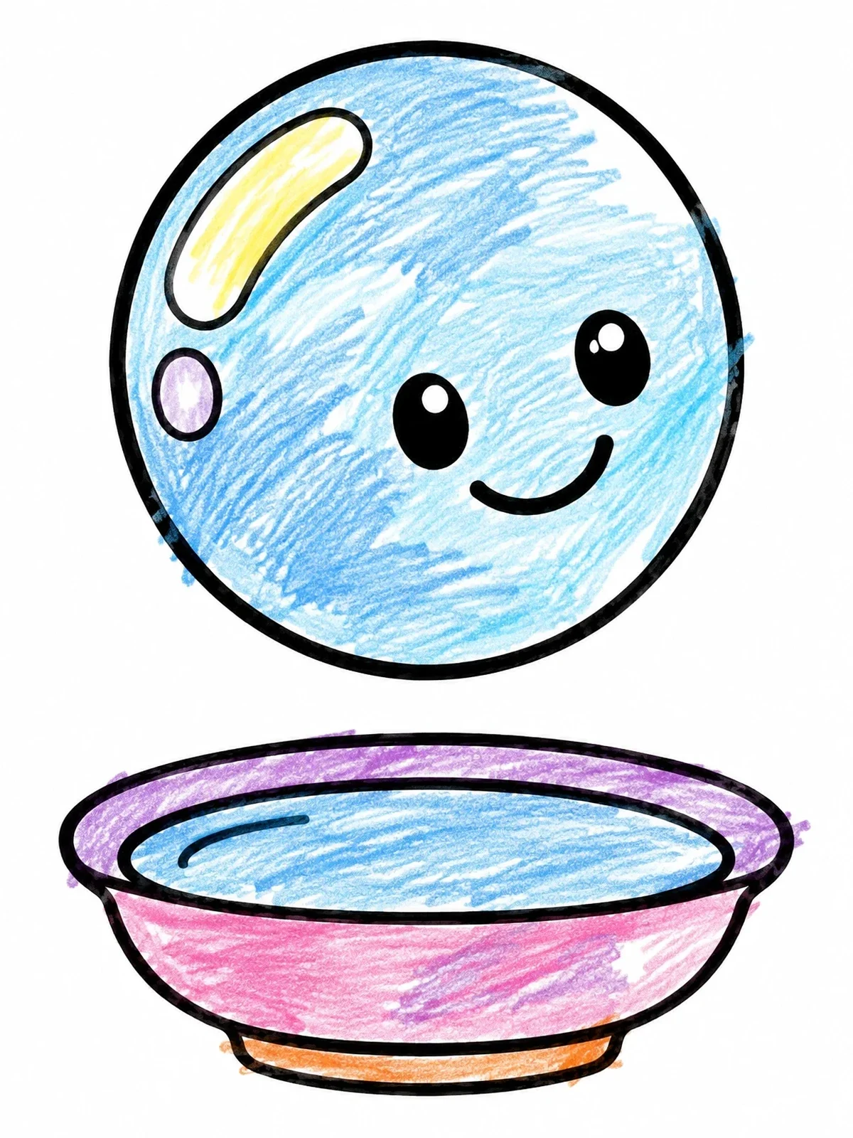 Colored example of the Cute Soap Bubble Floating Over A Dish coloring page