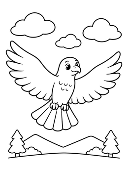 Free printable Cute Soaring Hawk Over Hills coloring page