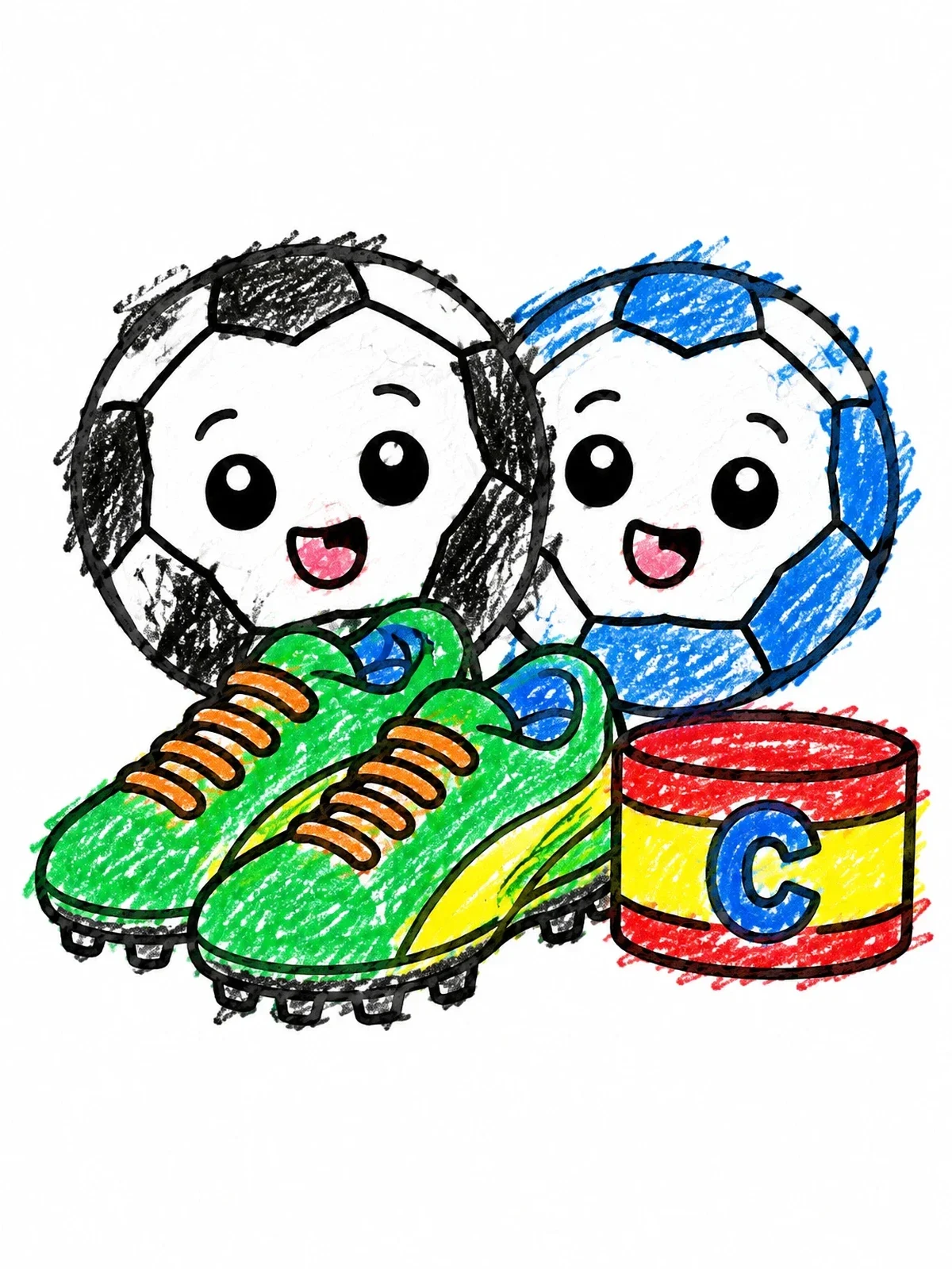 Colored example of the Cute Soccer Balls With Cleats coloring page