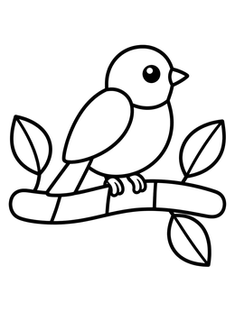 A cute little bird perched on a branch in a simple stained glass coloring page.