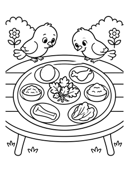 Free printable Cute Songbirds And Seder Plate coloring page