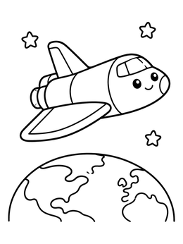 Free printable Cute Space Shuttle Orbiting Earth coloring page