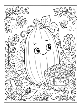 Free printable Cute Spaghetti Squash In The Garden coloring page