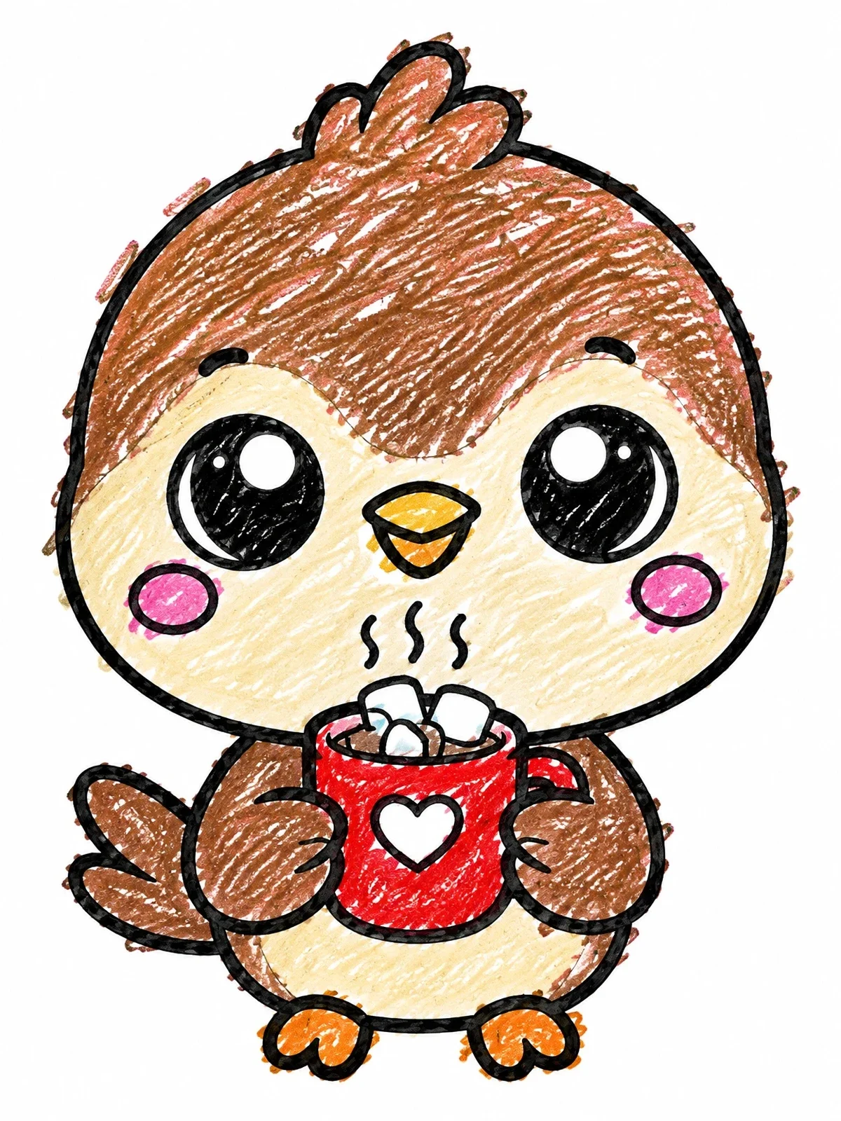 Colored example of the Cute Sparrow With Hot Cocoa coloring page