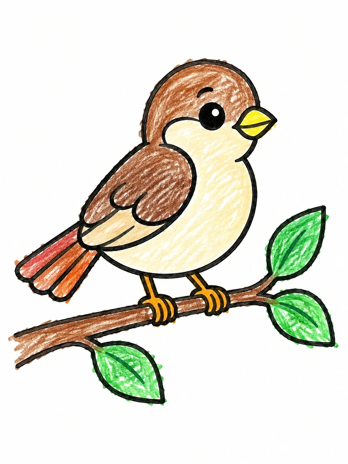 Colored example of the Cute Sparrow On A Tree Branch coloring page