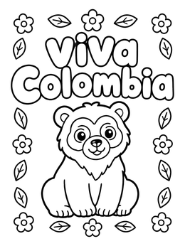 Free printable Cute Spectacled Bear Viva Colombia coloring page