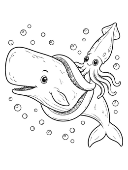 Free printable Friendly Sperm Whale And Giant Squid coloring page