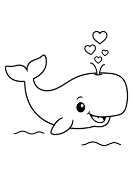 Free printable Cute Whale Spouting Heart Bubbles coloring page