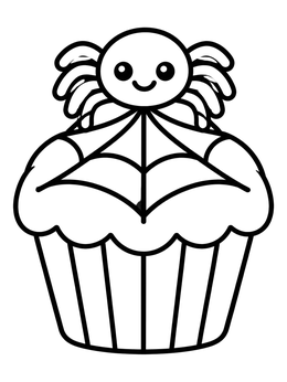 Free printable Cute Spider Halloween Cupcake coloring page