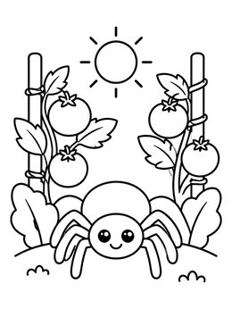 Free printable Cute Spider In Tomato Garden coloring page