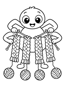 Free printable Cute Spider Knitting Cozy Scarves coloring page