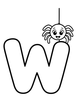 Free printable Cute Spider On Letter W coloring page