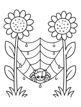 Free printable Cute Spider On Sunflower Web coloring page