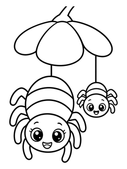 Free printable Cute Spiders Hanging From A Flower coloring page