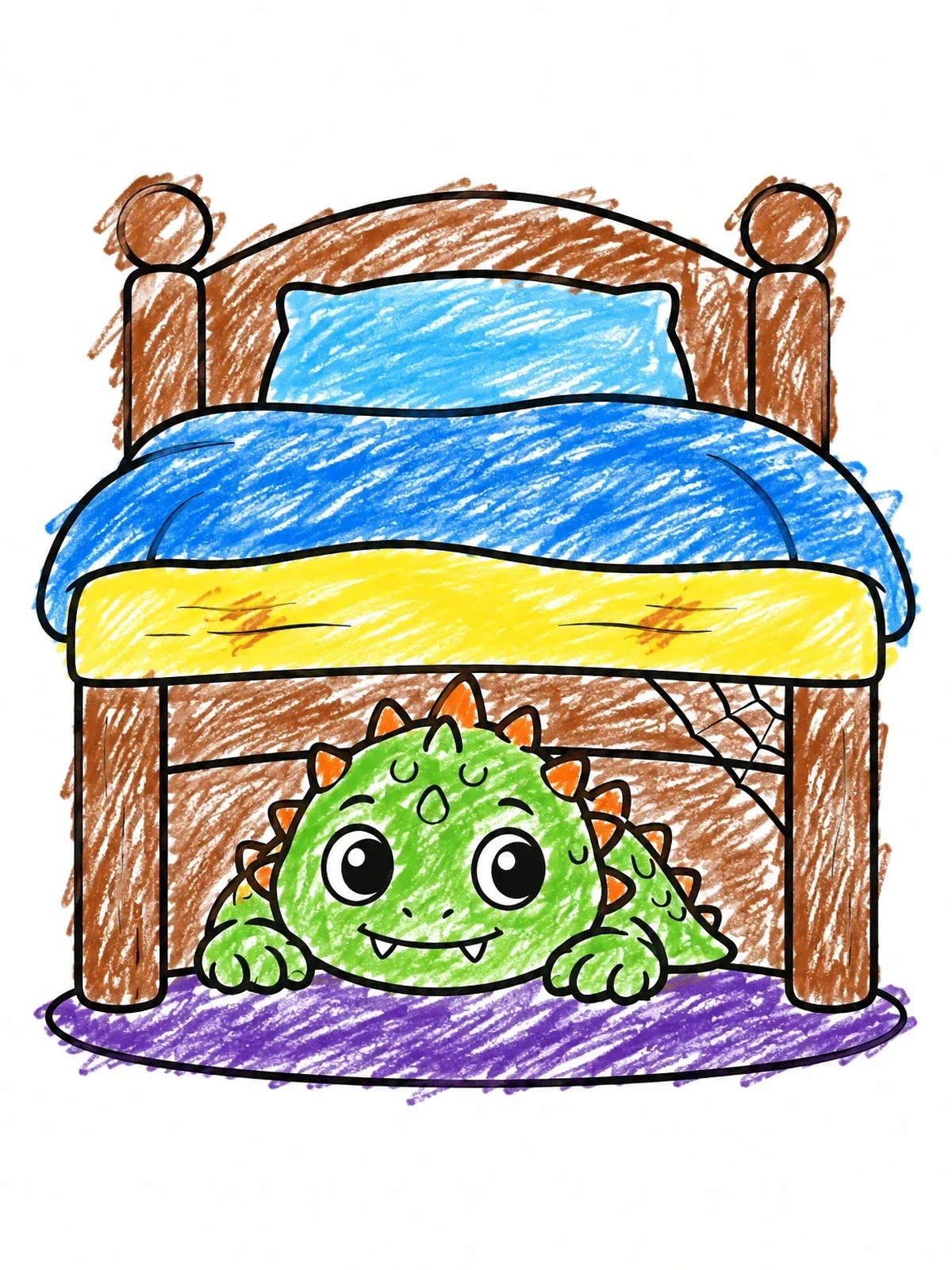 Colored example of the Cute Spiky Monster Under The Bed coloring page