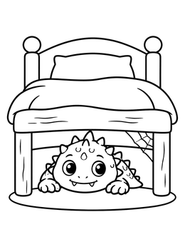 Free printable Cute Spiky Monster Under The Bed coloring page