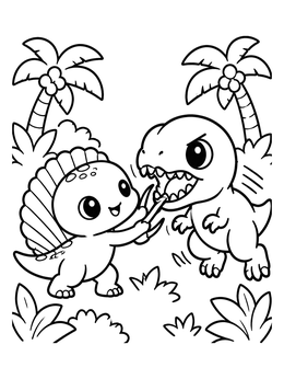 Free printable Cute Spinosaurus And Tyrannosaurus Encounter coloring page