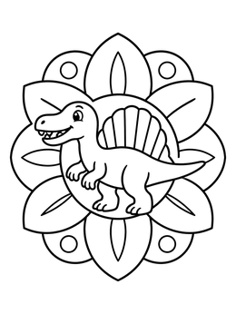 Free printable Cute Spinosaurus Inside Flower Mandala coloring page