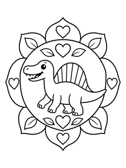 Free printable Cute Spinosaurus In Heart Mandala coloring page