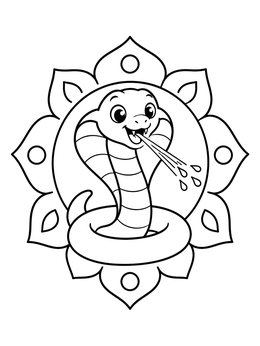 Free printable Cute Spitting Cobra In Floral Frame coloring page