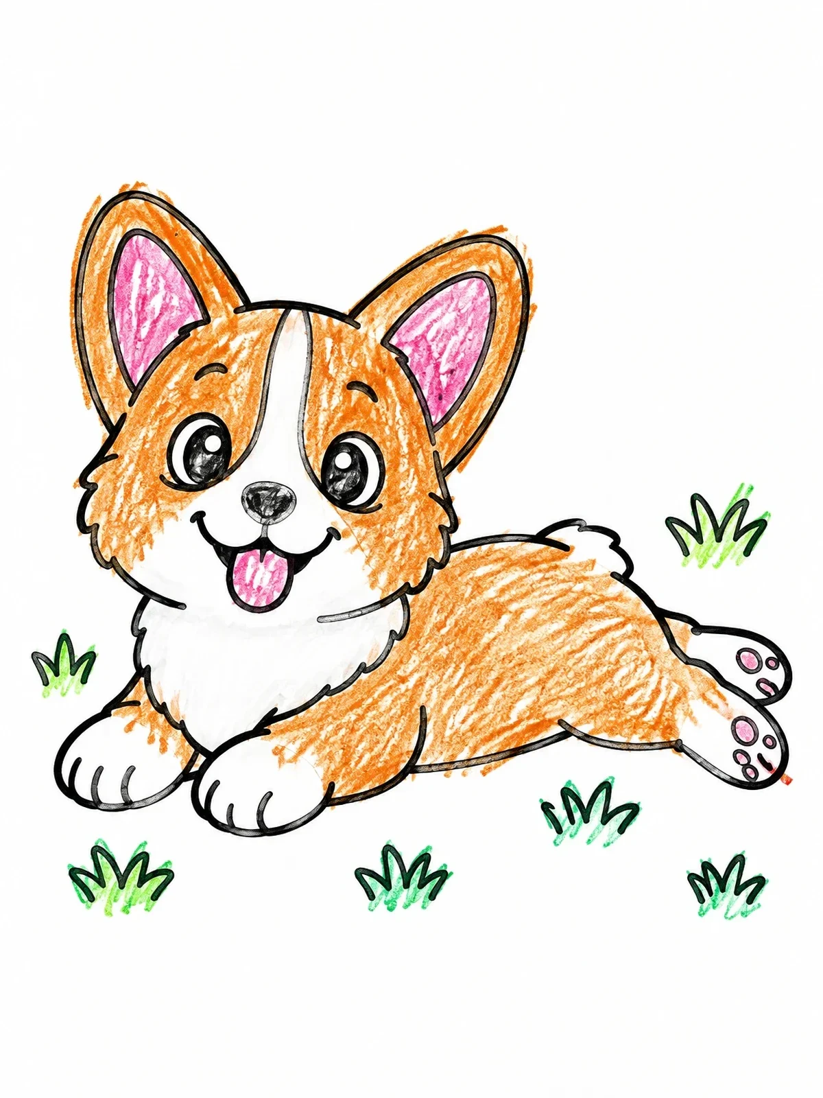 Colored example of the Cute Splooting Corgi Puppy coloring page