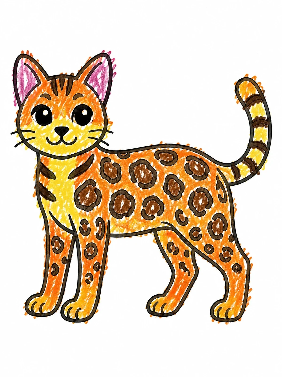 Colored example of the Cute Spotted Bengal Cat coloring page