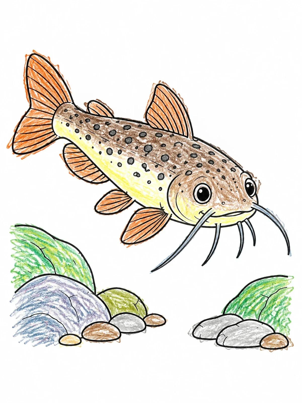 Colored example of the Cute Spotted Catfish Swimming coloring page